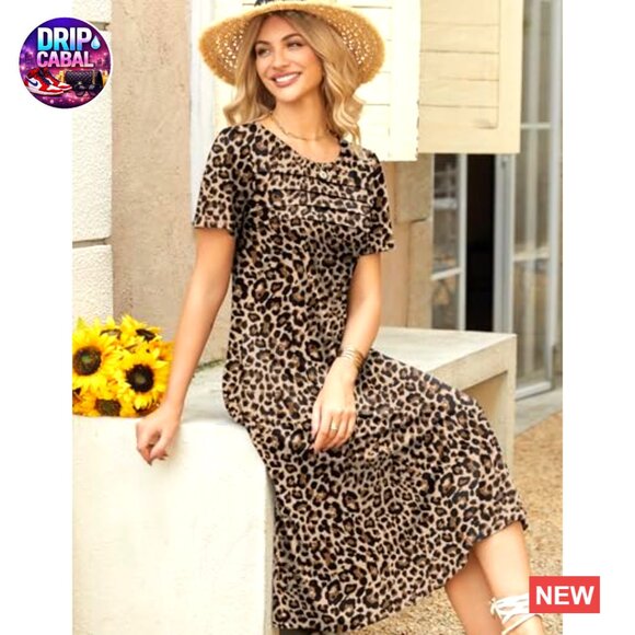Flowy Midi Dress with Pockets Casual Boho Summer Beach Sundress Pleated Front - Picture 5 of 7